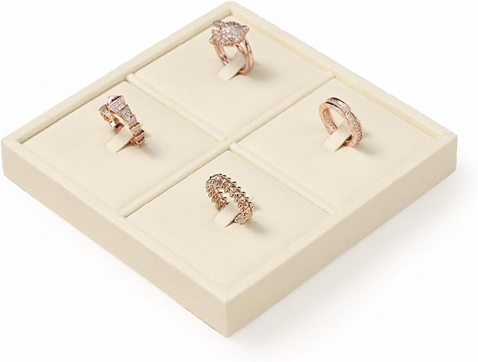 Oirlv Microfiber 4 Slots Jewelry Ring Display Tray Rings Display Organizer Tray - Image 6