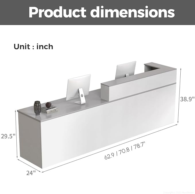 L Shape Reception Desk with Counter, Lockable Drawer, Keyboard Tray, and - Image 2