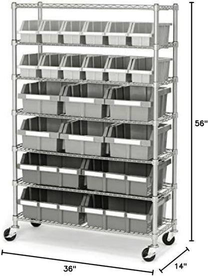 Seville Classics Commercial 7-Tier Platinum/Gray NSF 22-Bin Rack Storage System - Image 6