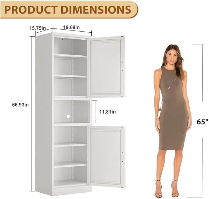 Tall Metal Narrow Bathroom Storage Cabinet 67" H, Tall White Pantry Cabinets - Image 2