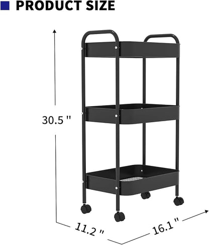 3-Tier Metal Utility Rolling Cart, Living Room, Movable Storage Organizer - Image 7