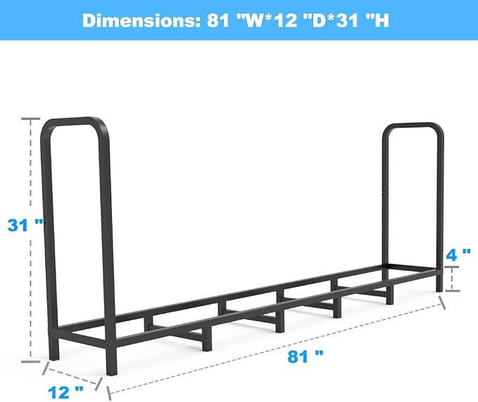 6.7ft Firewood Rack Holder, Adjustable Heavy Duty Fire Log Stacker Stand - Image 2