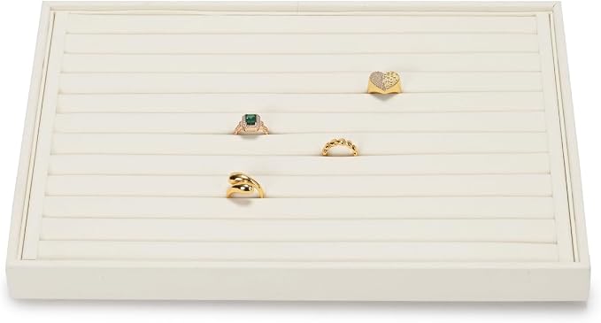 Jewelry Ring Display Tray Beige Microfiber Ring Earrings Display Organizer Tray by Woodten