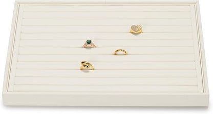 Jewelry Ring Display Tray Beige Microfiber Ring Earrings Display Organizer Tray by Woodten