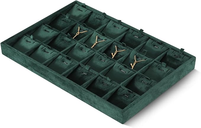 Velvet Necklace Display Tray, Stackable 24 Grid Insert Pendant Necklaces - Image 3