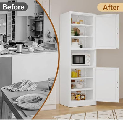 Tall Metal Narrow Bathroom Storage Cabinet 67" H, Tall White Pantry Cabinets - Image 8