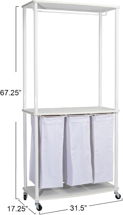 Household Essentials 3-Bag Laundry Center, Smooth Laminate Shelving, Sturdy - Image 2