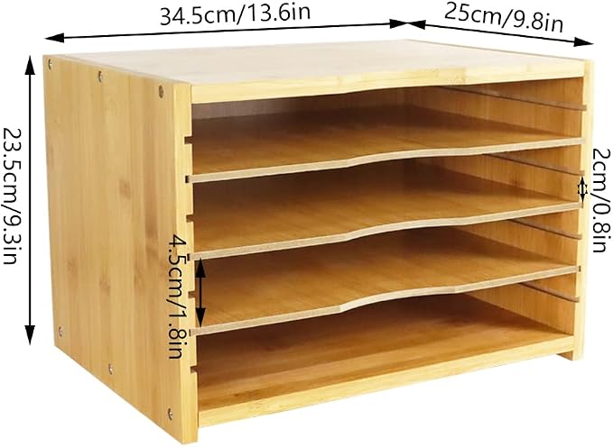 WKWKER File Organizer with 3 Adjustable Shelves Bamboo Document Letter Tray - Image 2