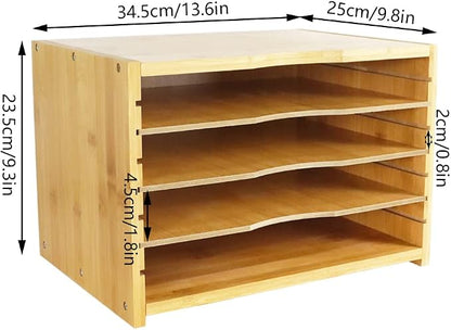 WKWKER File Organizer with 3 Adjustable Shelves Bamboo Document Letter Tray - Image 2