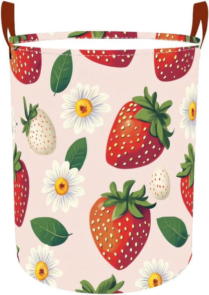 Laundry Baskets 15.7x19.7 Inch Large Strawberry Daisy Design Collapsible by Wdesyadms