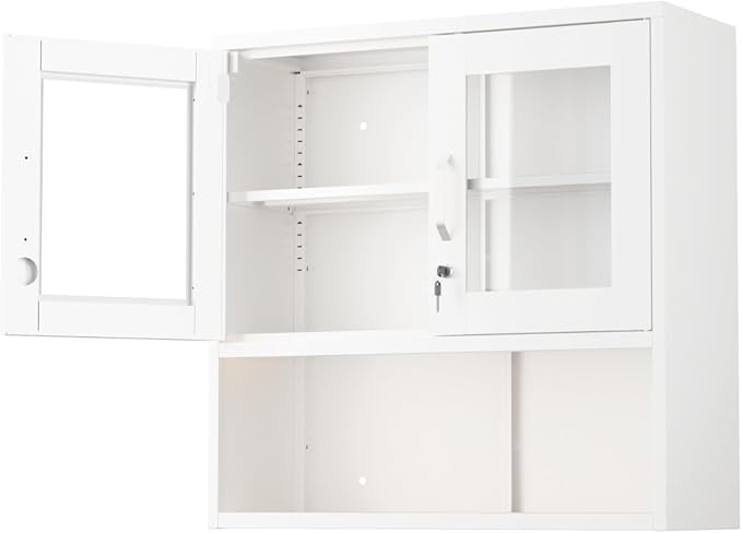 VINGLI Metal Wall Cabinet with Locking Glass Doors, Adjustable Shelf, Wall - Image 9