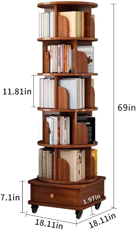 Rotating 360° Corner Bookshelf, 6-Tier Wood Bookcase - Image 2
