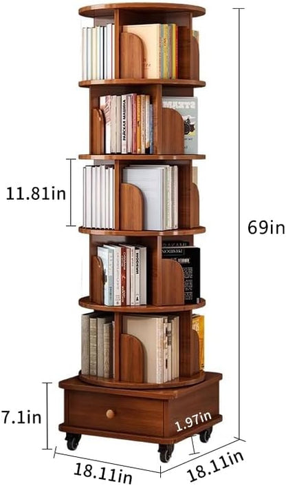 Rotating 360° Corner Bookshelf, 6-Tier Wood Bookcase - Image 2