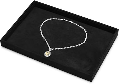 Black Microfiber Jewelry Display Flat Tray Ring Necklace Watch Organizer - Image 6