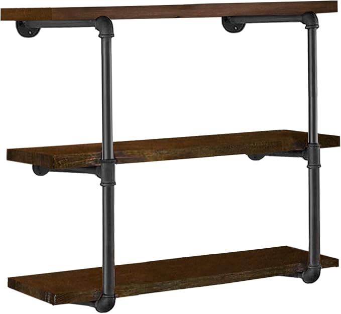HITOMEN Industrial Iron Pipe Shelves, 2 Set 3-Tier, DIY Open Bookshelf Bookcase by HITOMEN