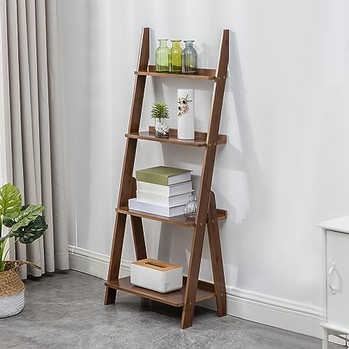 Maydear Bamboo Ladder Shelf Bookcase, 4-Tier Leaning Bookshelf Free Standing - Image 6