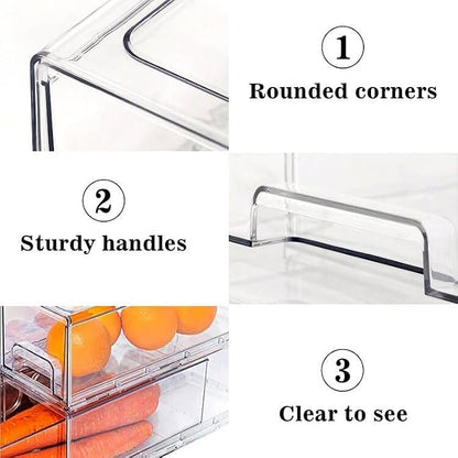 MANO 2Pack Clear Fridge Drawers Pull Out Stackable Refrigerator Drawer - Image 4