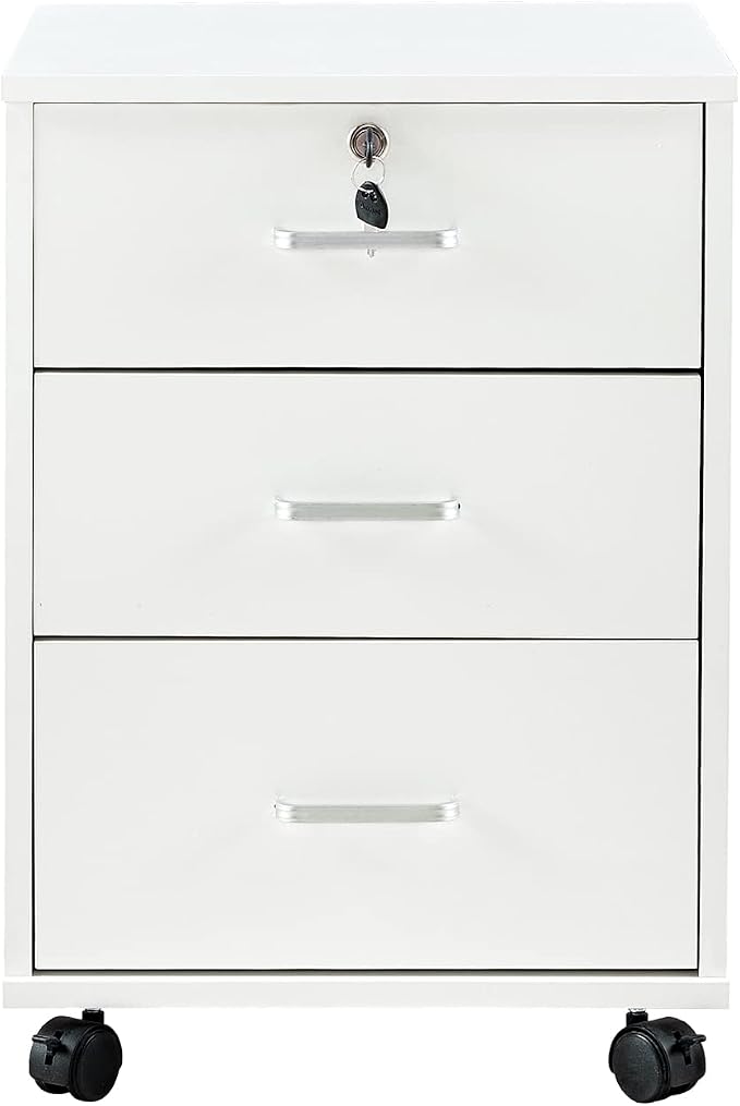 File Cabinet with Lock 3 Drawer Mobile Filing Cabinet with 360° Swivel Wheels - Image 9