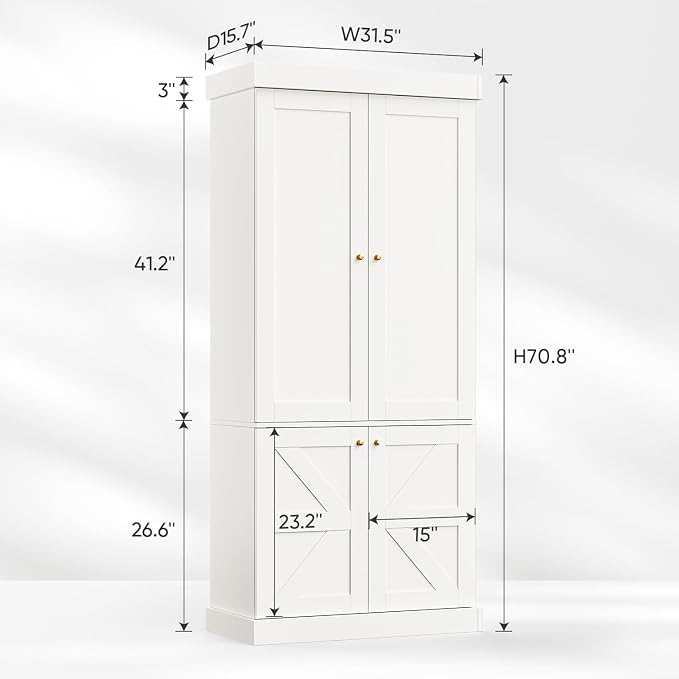 ivaniti 70.8" Bookshelf with Glass Doors, Farmhouse Modular Bookcase with - Image 3