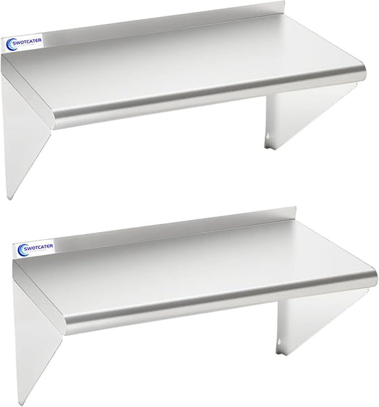 2 Pack Stainless Steel Shelf 14"x24" 300LB, Commercial Stainless Steel Shelves by SWOTCATER