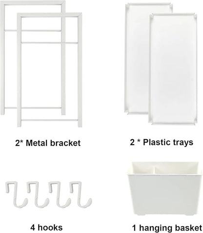 Bathroom Organizer with Basket & Hooks, 2 Tier Bathroom Organizers and Storage - Image 6