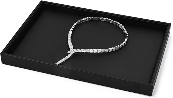 Black PU Leather Jewelry Display Flat Tray Ring Necklace Watch Organizer - Image 6
