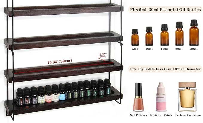 THYGIFTREE Essential Oil Storage Shelf Wall Mounted 16.9" Wooden Essential Oil - Image 5