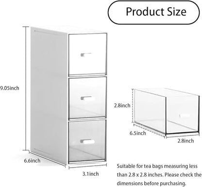 Plastic Tea Bag Organizer with 3 Drawers, Desk Drawer Organizer, Stackable - Image 3