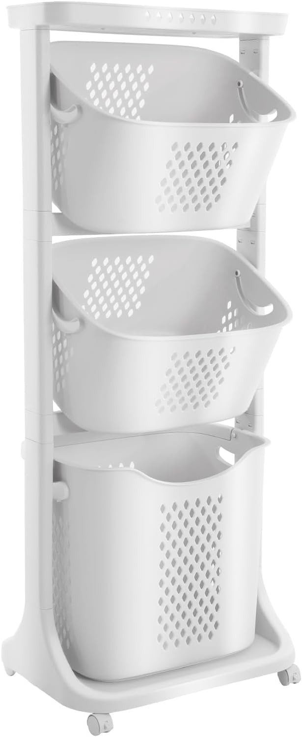 3 Tier stackable Laundry Basket Sorter Portable Rolling Cart Clothes Storage by Unknown