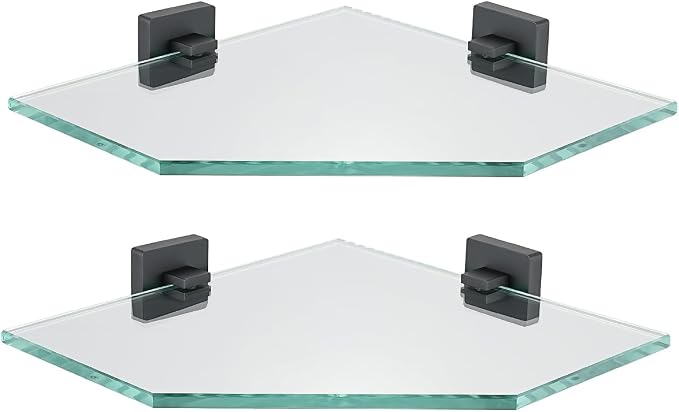 JQK Corner Glass Shelf Black, Bathroom 304 Stainless Steel Shower Triangle by Homeimprovement