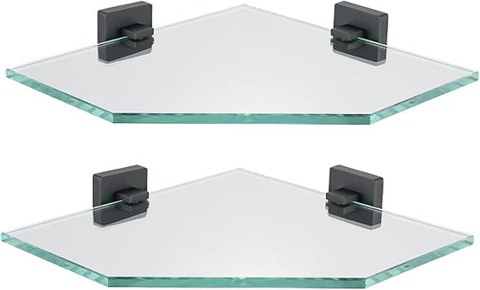 JQK Corner Glass Shelf Black, Bathroom 304 Stainless Steel Shower Triangle by Homeimprovement