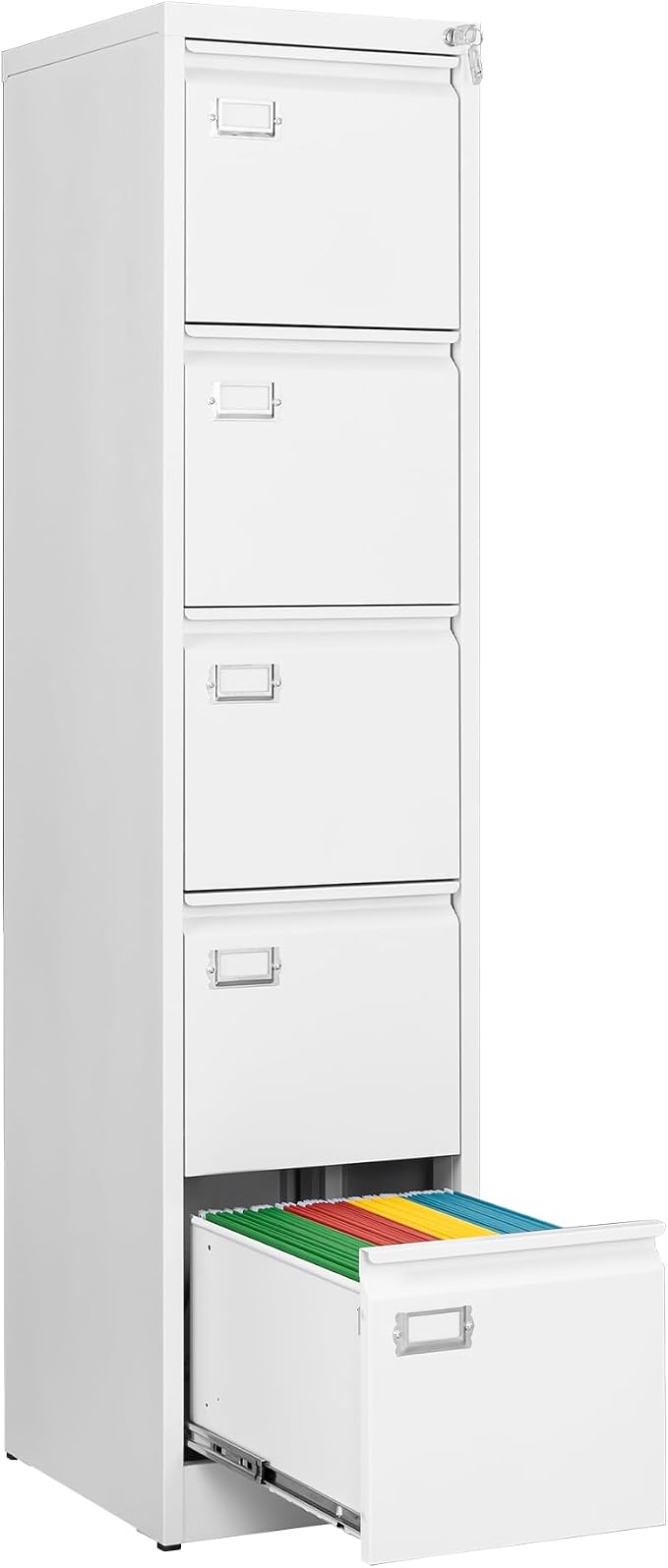 File Cabinets - 5 Drawers Vertical 17.8" Deep Lockable Filing Cabinet - White by Fesbos