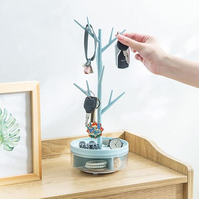 Branch Jewelry Rack With Rotatable Base and Storage Box Tree Tower Rack Hanging - Image 3