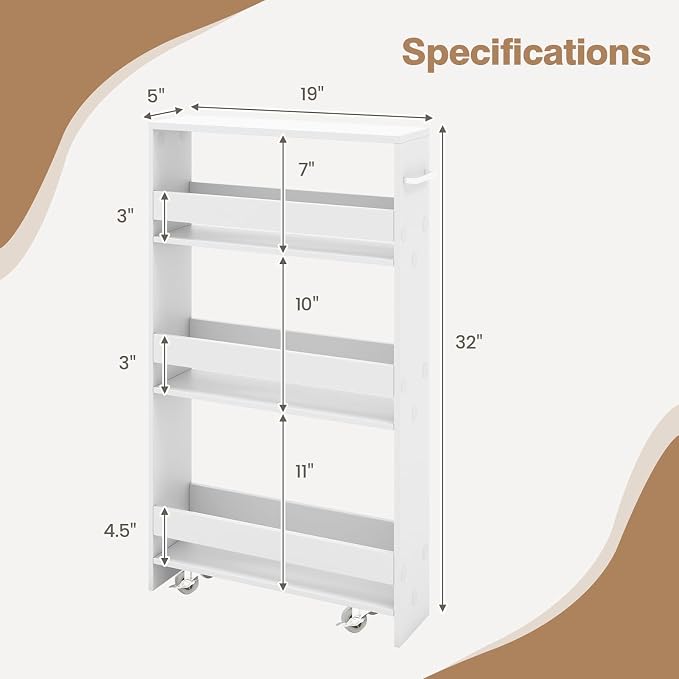 Slim Storage Cart, 4 Tier Narrow Storage Cabinet Between Washer and Dryer - Image 9