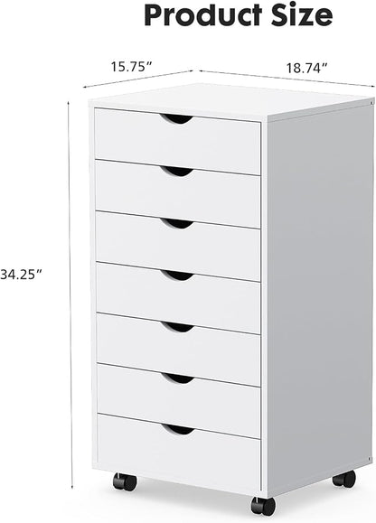 OLIXIS 7 Drawer File Cabinet on Wheels, Printer Stand | Fits Under Desks - Image 2