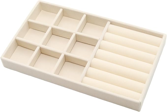 Velvet Jewelry Organizer Trays Beige 9 Grids and Rolls | Stackable Jewelry by Unknown