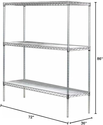 Omega 36" Deep x 72" Wide x 86" High 3 Tier Chrome Starter Shelving Unit - Image 2