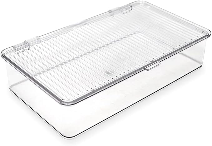 Isaac Jacobs Small Stackable Organizer Bin w Hinged Lid Clear Storage Box Home by IsaacJacobs