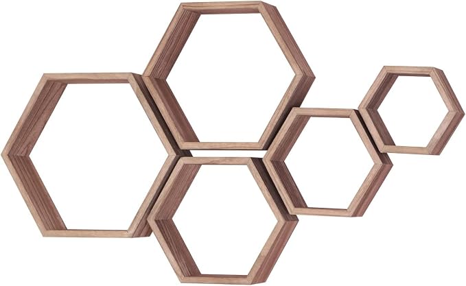 Hexagon Shelves, Floating Wall Shelf, Honeycomb Octagon Cube Shelves Wood | - Image 8