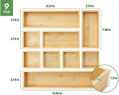 Bamboo Drawer Organizer Set, Junk Drawer Divider and Storage Trays Containers - Image 7