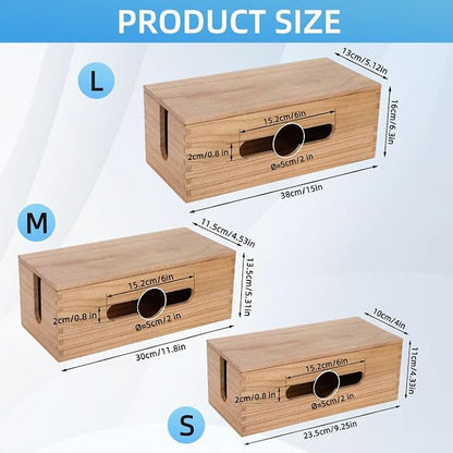 3PCS Wooden Cable Management Box Kit Wooden Cable Hider Storage Box Cord - Image 3