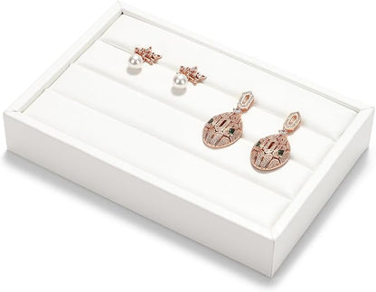 White PU Leather 3-Slots Jewelry Ring Display Tray Showcase Small Jewelry - Image 5