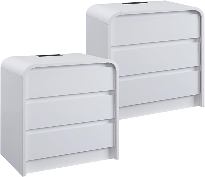 25" Tall Modern Nightstand Set of 2, 23.6" Wide Wood Bedside Table by AITJUNZ