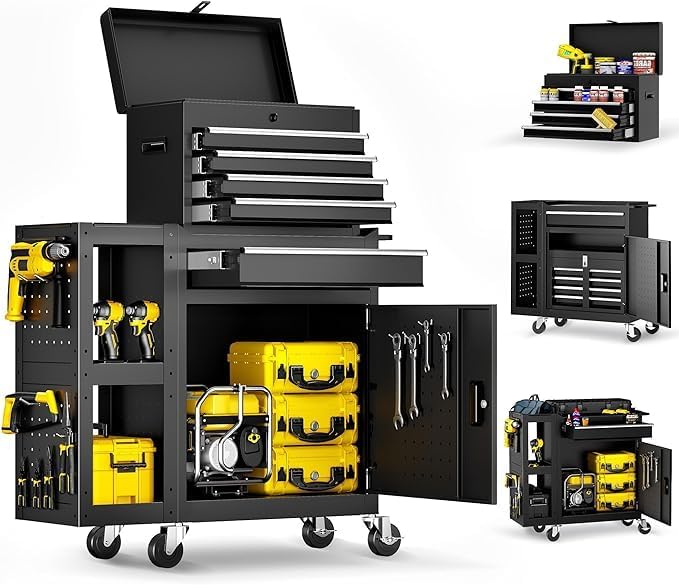 5 Drawers Rolling Tool Chest, Tool Box Protective Mat & Tool Rack, Garage by Dkenicor