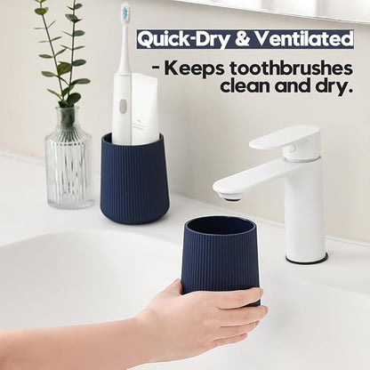 YAUKPH Navy Blue Striped Toothbrush Holder - Image 3