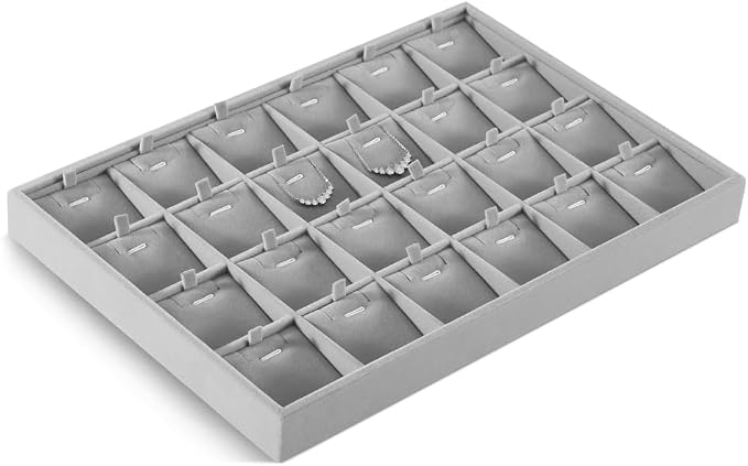 Velvet Necklace Display Tray, Stackable 24 Grid Insert Pendant Necklaces - Image 4