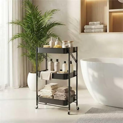 JAQ No Assembly Required Under Desk Rolling Cart, 3-Tier Foldable Metal Utility - Image 6
