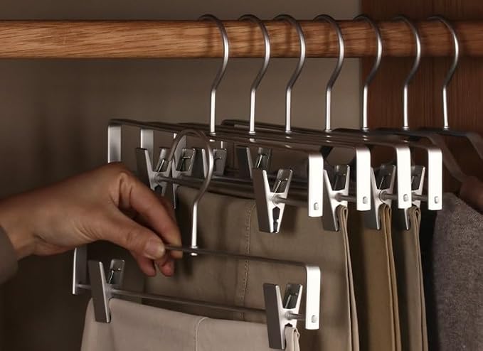 Premium Matte Silvery Aluminum Pants Clip Hanger 100 Pack, 12” Extra Smooth & - Image 7