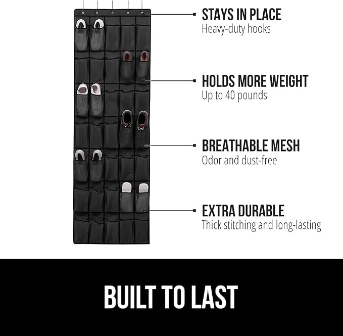 GORILLA GRIP Over the Door Shoe Organizer, 35 Large Breathable Mesh Pockets - Image 2