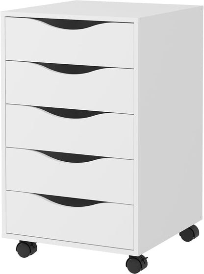QDSSDECO 5 Drawer Chest Wood File Cabinet Rolling Storage Dresser by QDSSDECO